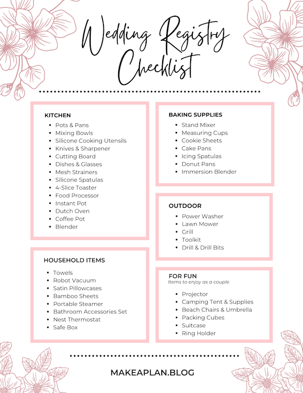 Free Wedding Registry Checklist Printable