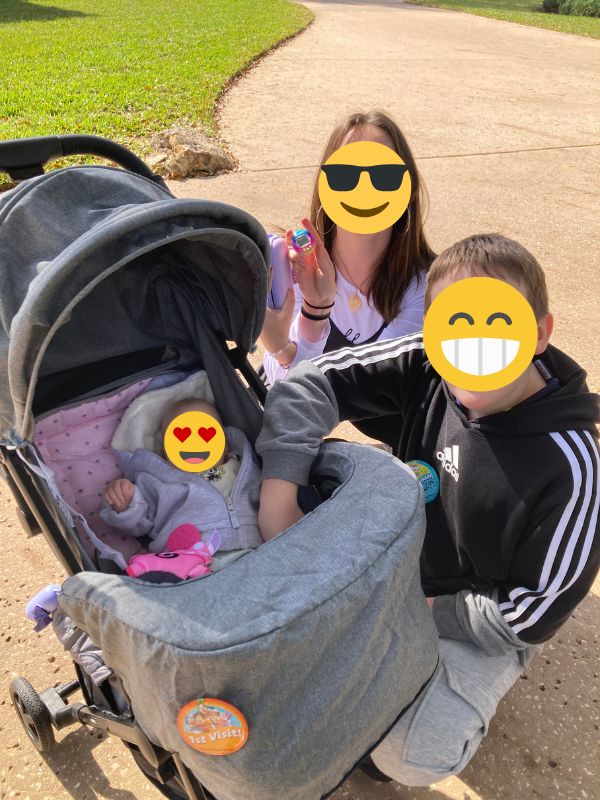Disney with a newborn: baby in lie-flat stroller