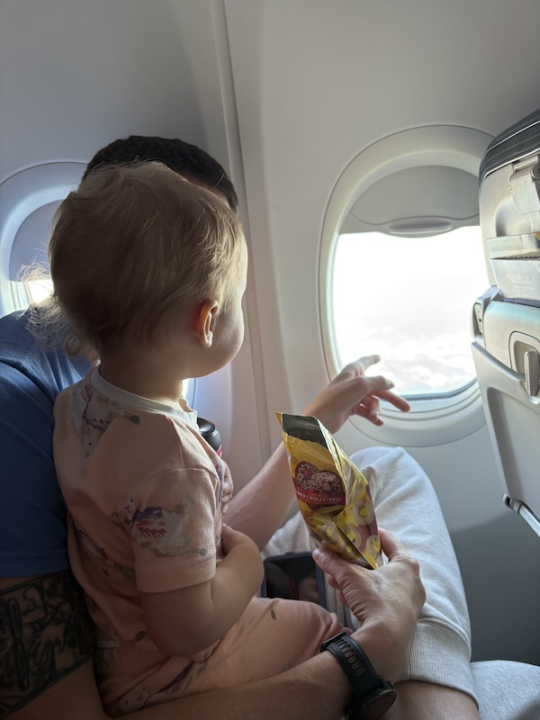 flying with a toddler under 2 - looking out window